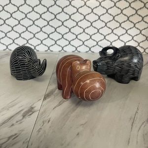 Set of 3 soap stones. Hippo Rhino Bull. Decor
